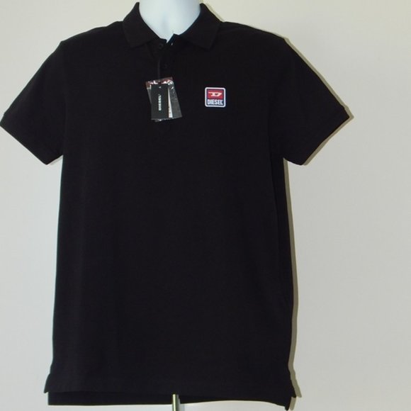 NWT MEN PREMIUM DIESEL T-KAL-PATCH Cotton Pique Polo Shirt BLACK Size XL